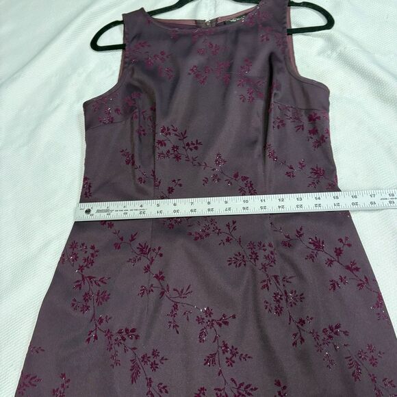 90’s Y2K Dark Plum Glitter Velvet Floral Print Mini Cocktail Dress - Picture 7 of 9